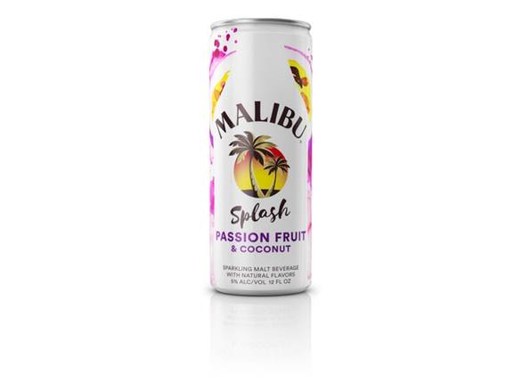 Order Malibu Splash Passion Fruit & Coconut Sparkling Malt Beverage - 4x 12oz Cans food online from Shar Armanetti Fine Wine & Spirits store, Carpentersville on bringmethat.com