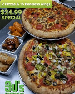 Order 2 12" Pizzas with Wings (15) food online from 3 J Fourway store, Natchitoches on bringmethat.com