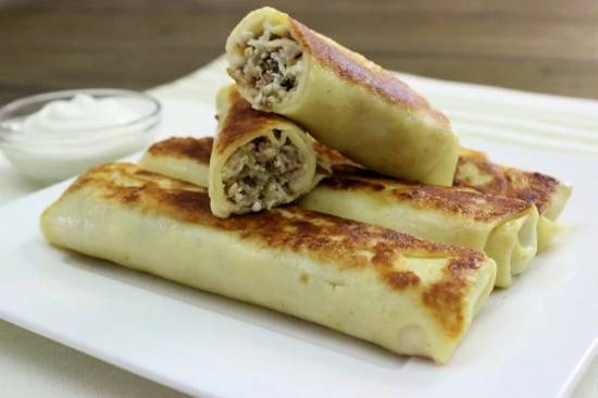 Order Blinchiks (Crepes With Meat Filling. 10pc pack) food online from Glenoaks Kabob House store, Burbank on bringmethat.com