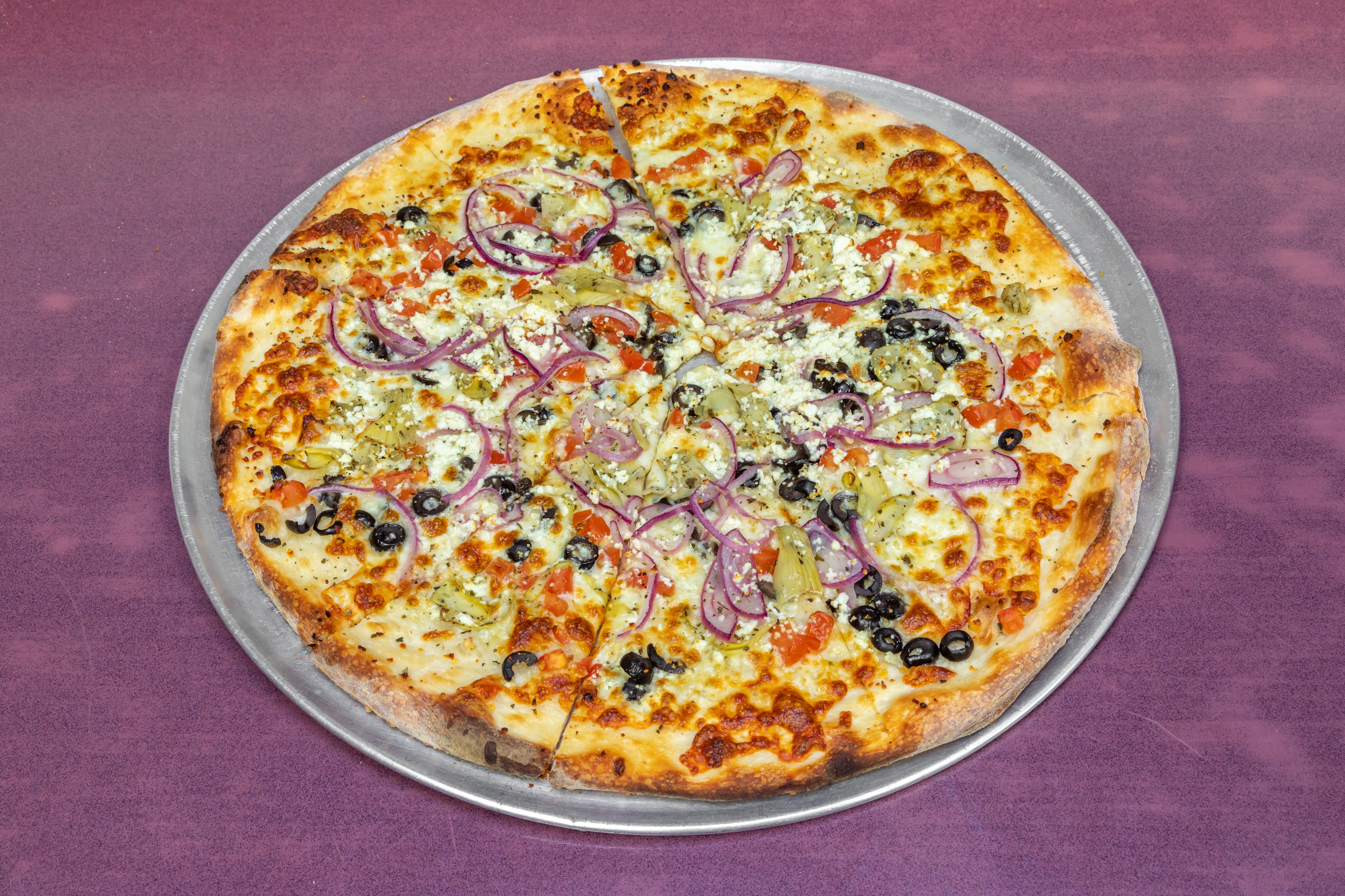 Order Greekfest Pizza - Small 10'' (6 Slices) food online from Red Devil Italian Restaurant store, Tempe on bringmethat.com