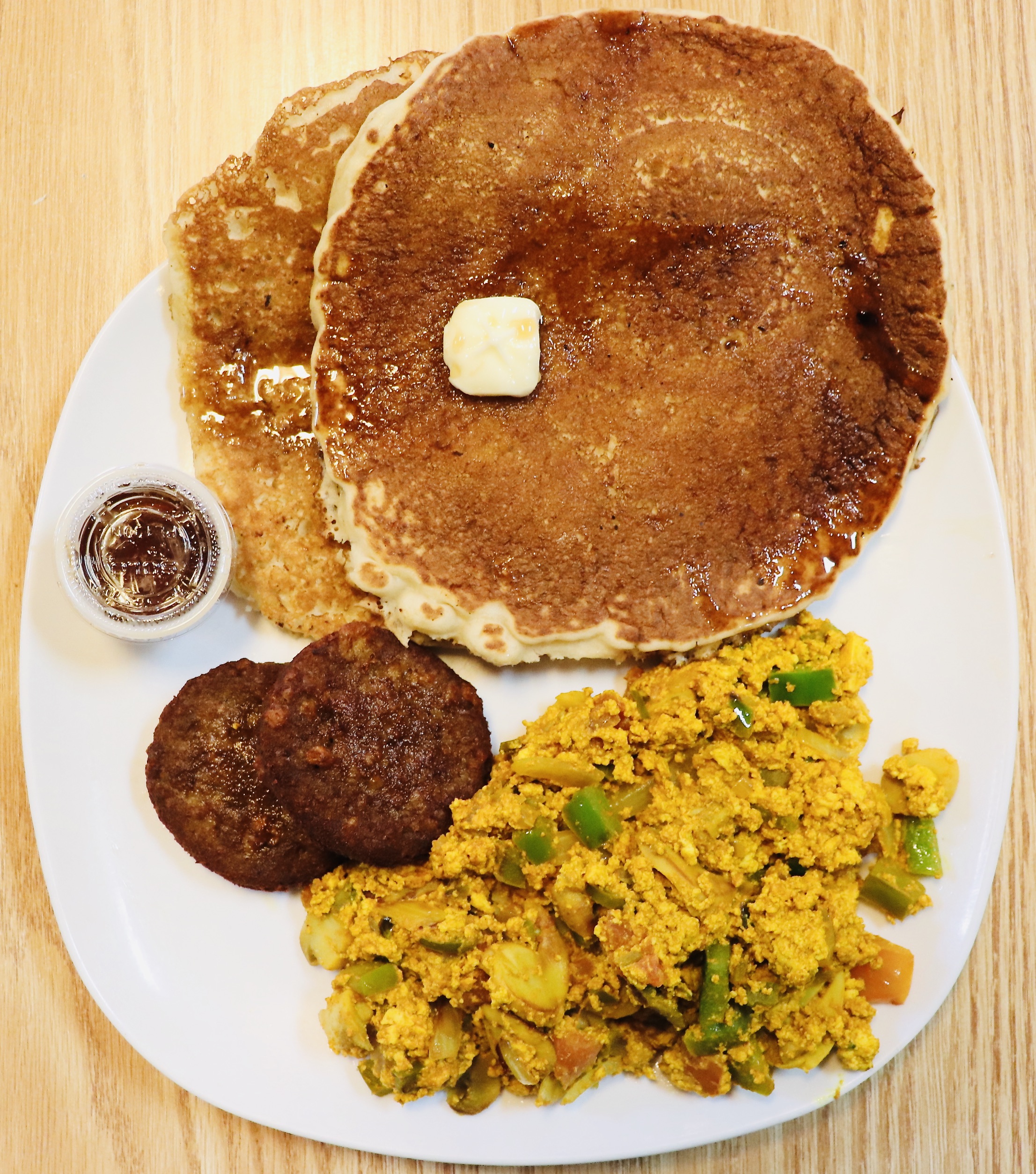 Order 2 Pancakes and Tofu Scramble food online from Charlie Cafe store, Norfolk on bringmethat.com