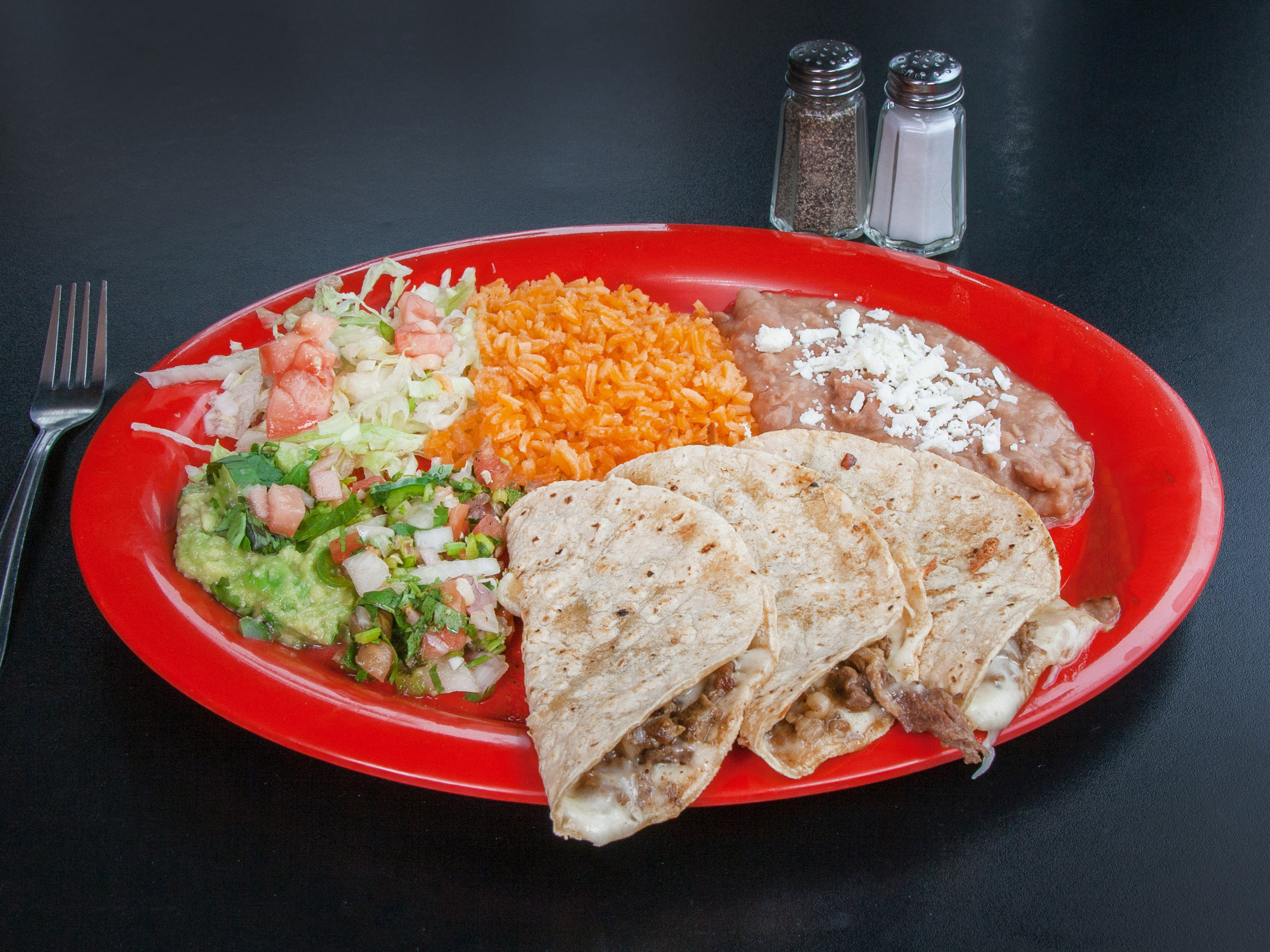 Order 3 Quesadillas with Meat Dinner food online from Taqueria Los Comales store, Burbank on bringmethat.com