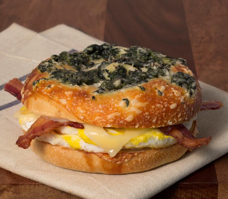 Order Bacon and Spinach Egg Sandwich food online from Einstein Bros Bagels store, Fayetteville on bringmethat.com