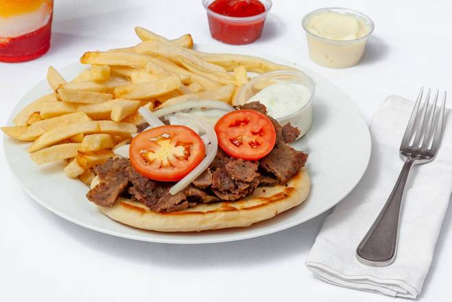 Order Gyro Sandwich With Fries food online from Baba's Famous Steak and Lemonade store, Carol Stream on bringmethat.com