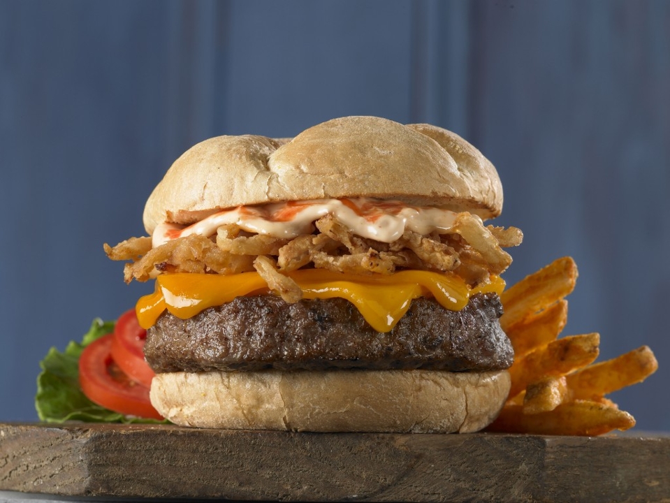 Order N'awlins Heat Burger food online from Red Hot & Blue store, North Richland Hills on bringmethat.com