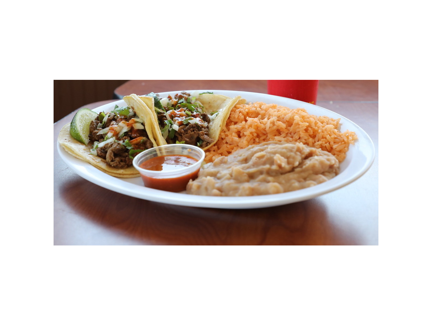 Order Carne Asada Taco Plate food online from Norm Famous Burgers store, Whittier on bringmethat.com