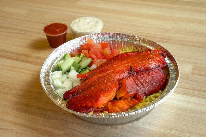 Order 9. Fish Over Rice Platter food online from Gyro King store, Houston on bringmethat.com