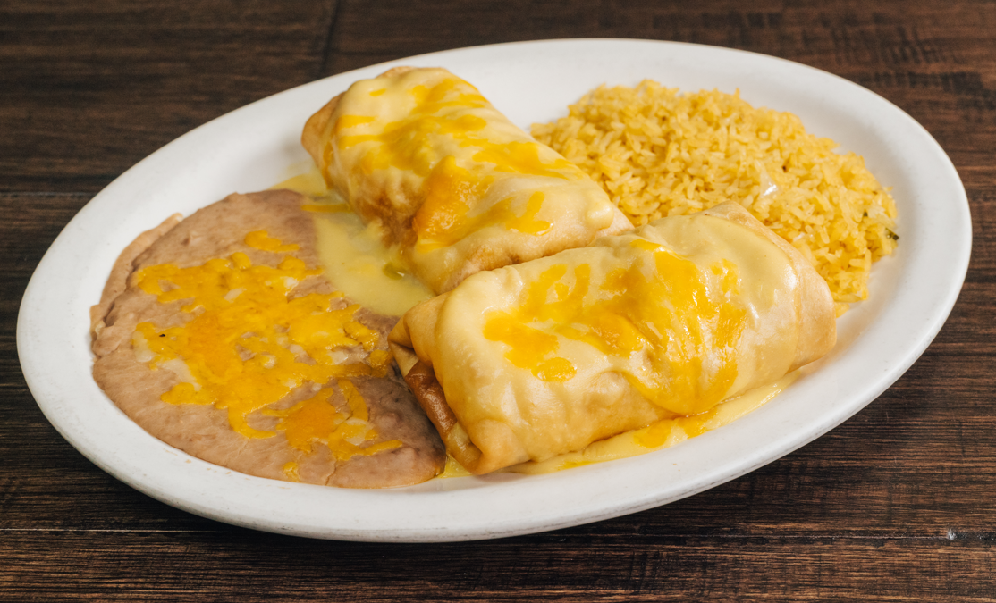 Order Chimichangas Platter food online from Chelinos Mexican Restaurant store, Oklahoma City on bringmethat.com