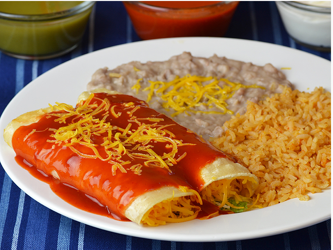 Order #19. Two Enchiladas Plate food online from Federico Mexican Food store, Albuquerque on bringmethat.com