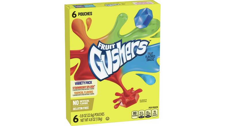 Order Gushers Fruit Flavored Snacks, Strawberry Splash and Tropical - 6 count food online from Exxon Constant Friendship store, Abingdon on bringmethat.com