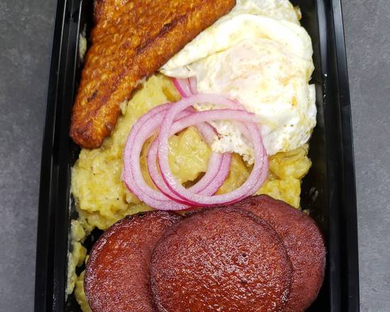 Order Dominican Breakfast Platter ( tres golpes) food online from Quisqueya Deli & Market store, Danbury on bringmethat.com