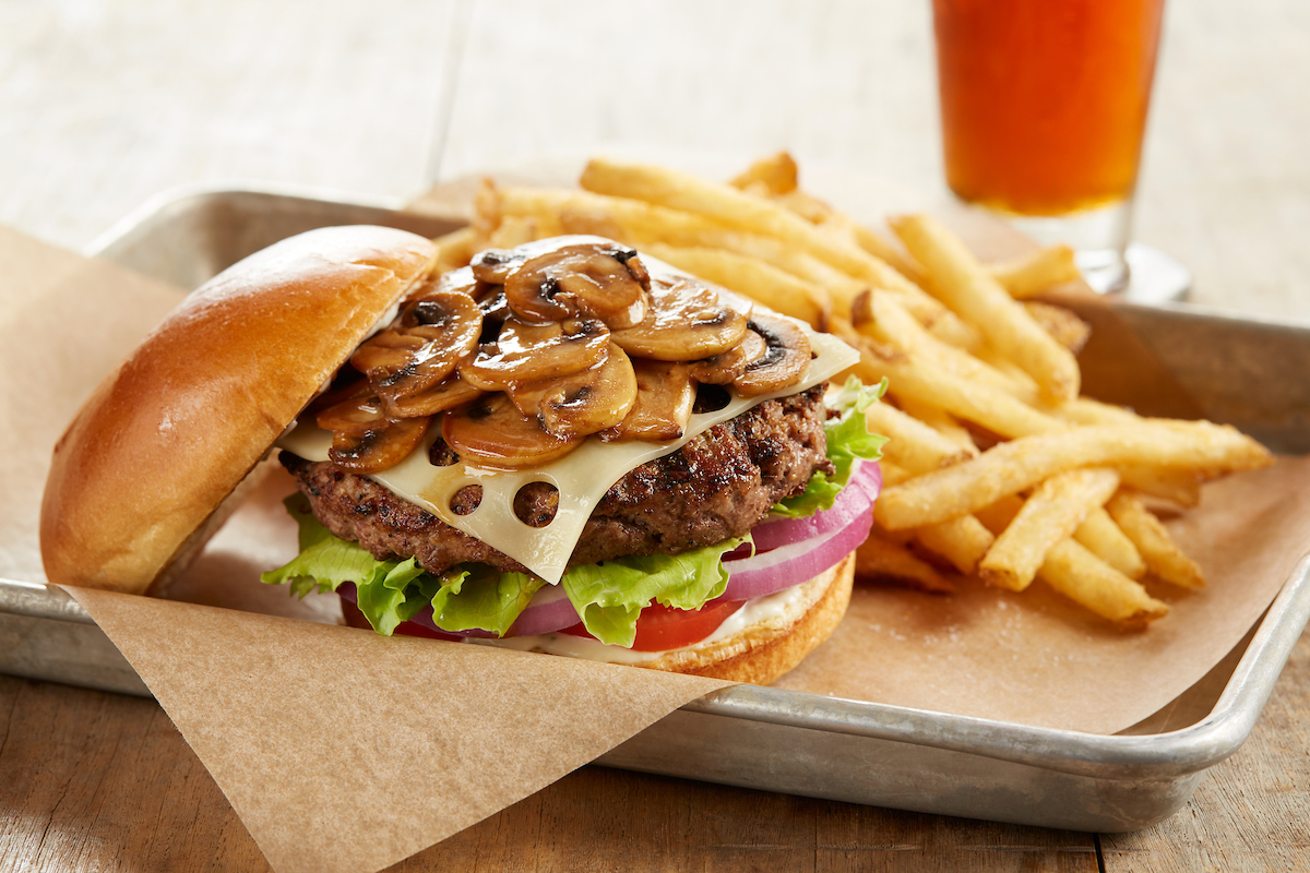 Order NEW Mushroom Swiss Burger food online from BJs Restaurant & Brewhouse store, Greenwood on bringmethat.com