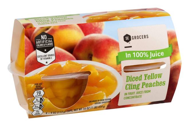 Order Se Grocers · Diced Yellow Cling Peaches in Juice (4 x 4 oz) food online from Winn-Dixie store, Apollo Beach on bringmethat.com