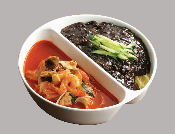 Order N1. Noodle with Brown Sauce and Noodle with Spicy Seafood Soup 짬짜면 food online from Hyo dong gak store, New York on bringmethat.com