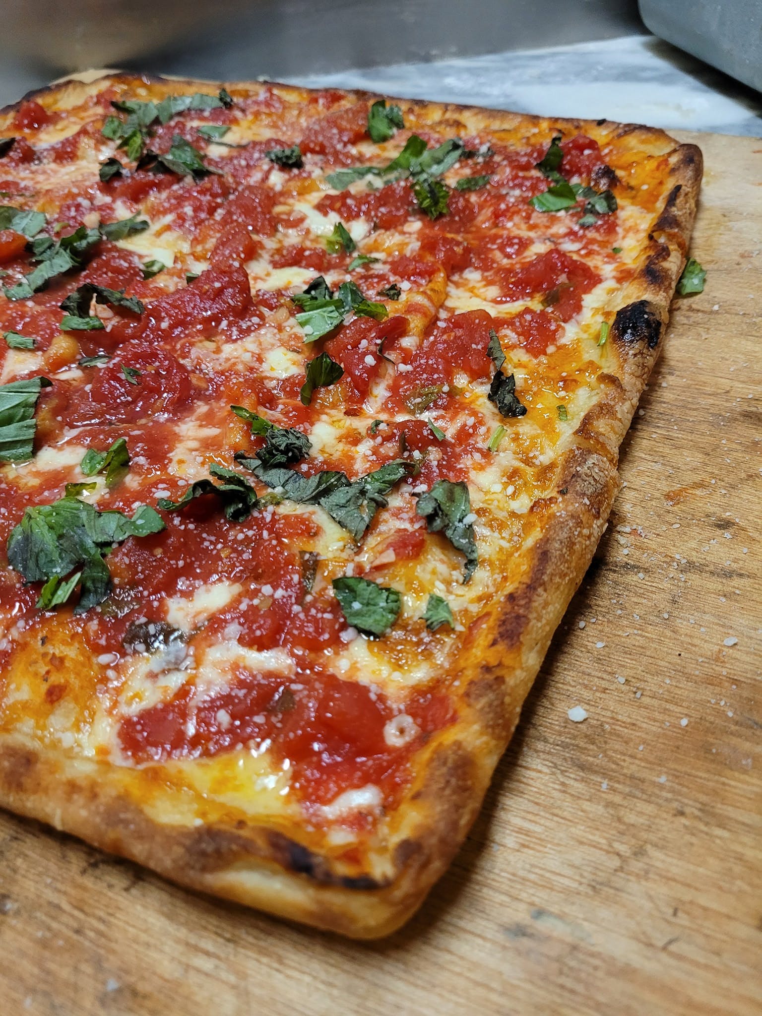 Order Grandma Thin Pizza - Square 16'' food online from Emiliano's Pizza store, Poughkeepsie on bringmethat.com