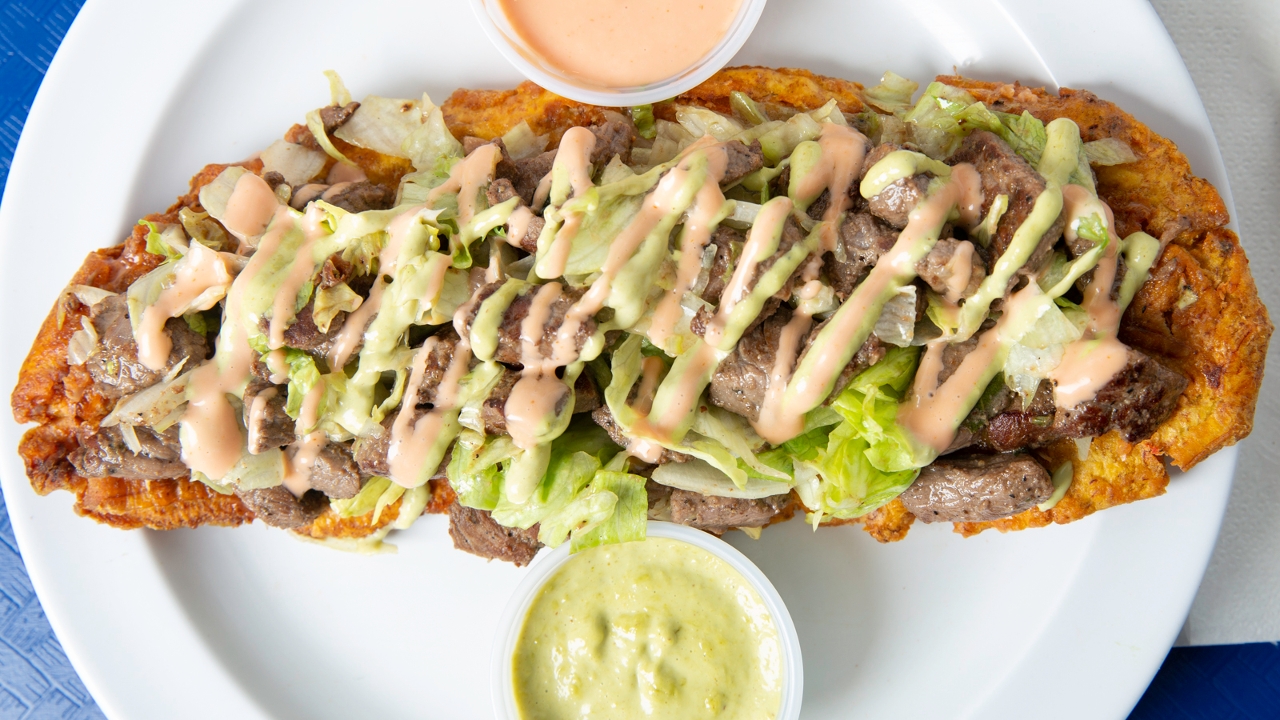 Order Tostada - Steak food online from Out of the Park Burgers store, Central Islip on bringmethat.com