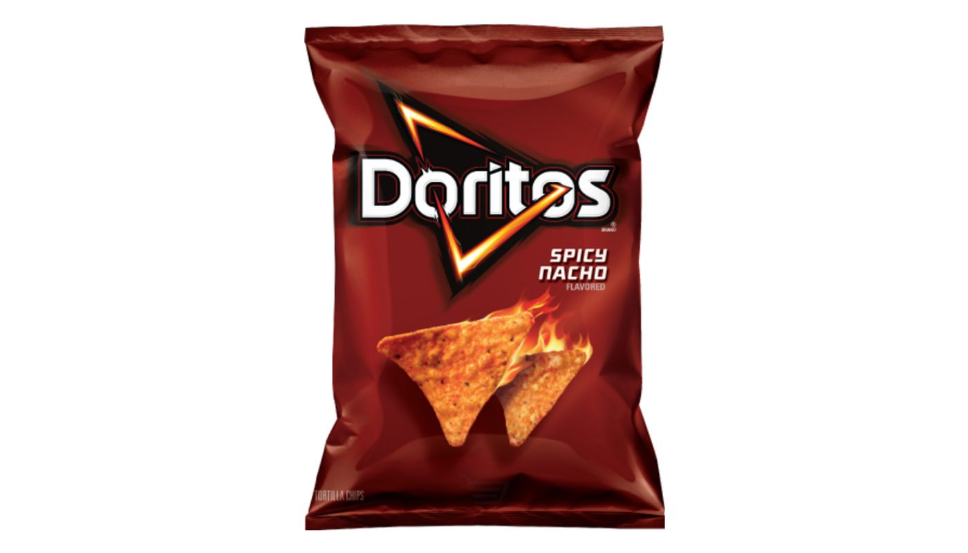 Order Doritos Spicy Nacho Flavored Tortilla Chips 2.75 oz food online from Golden Rule Liquor store, West Hollywood on bringmethat.com