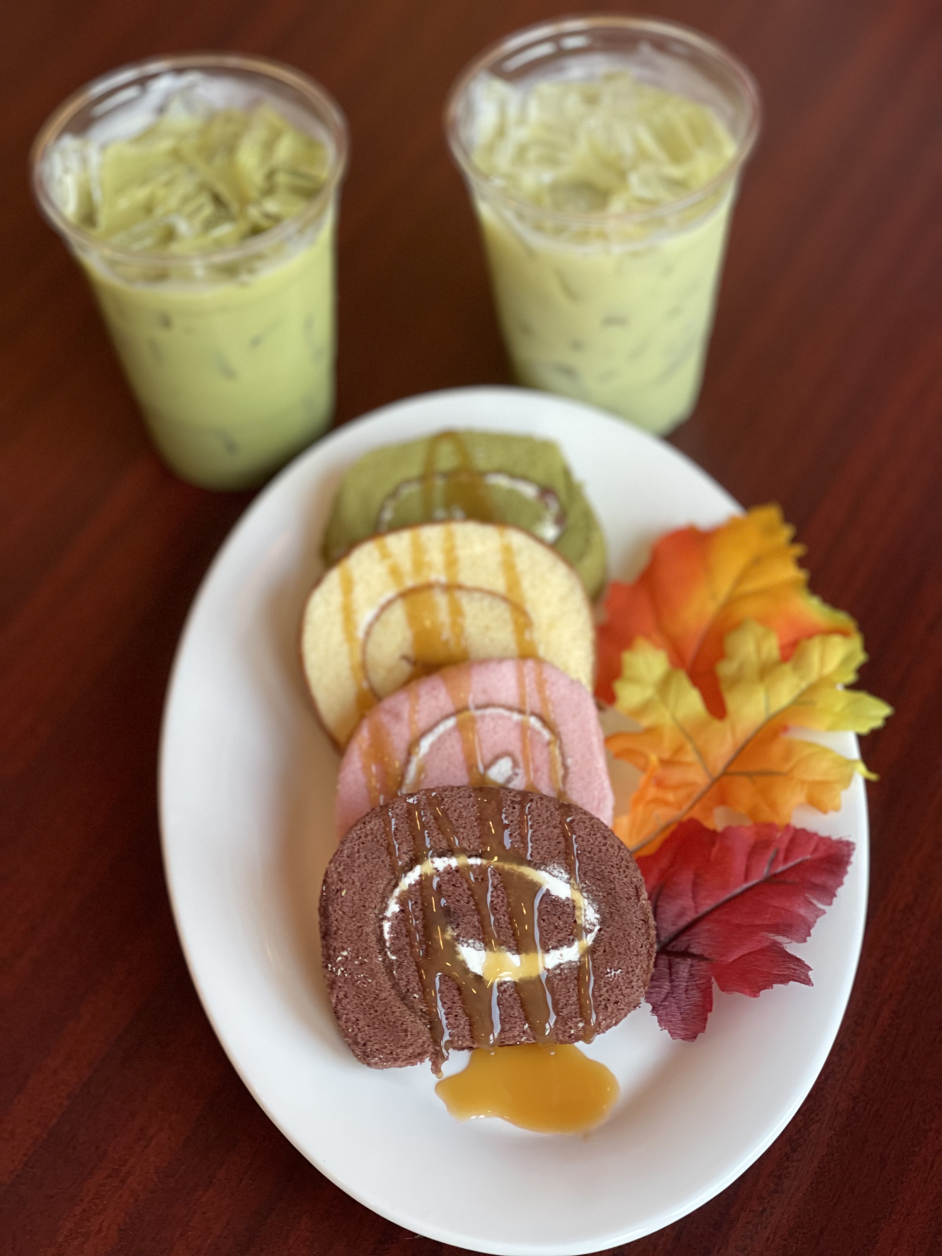 Order Special: Dessert and Drink: Green Tea (Wheat Cake) and Iced Green Tea Lattes  food online from Thai Aroy Dee store, Drexel Hill on bringmethat.com