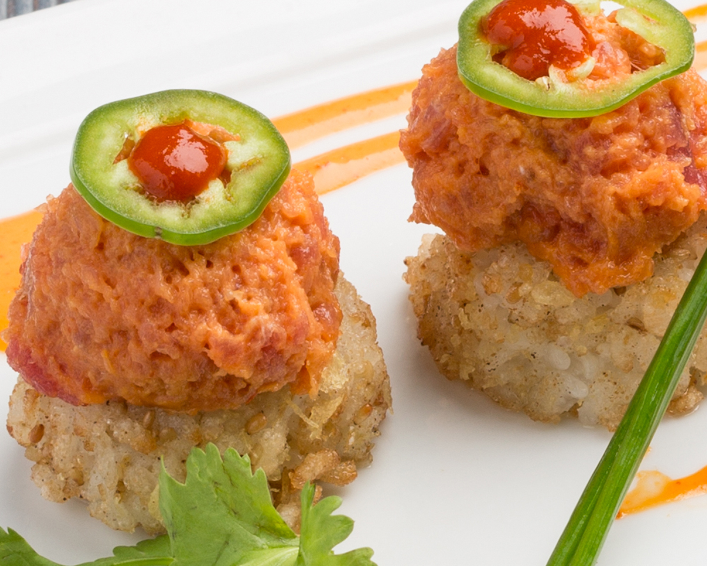 Order Spicy Tuna on Crispy Rice food online from Kabuki Japanese Restaurant store, Burbank on bringmethat.com