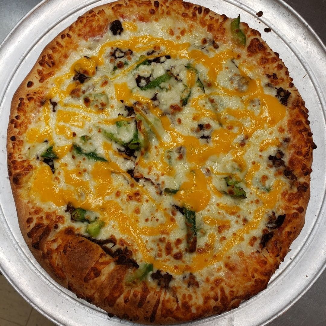Order Philly Cheesesteak Pizza - Medium 12'' food online from Clockwork pizza store, Marlborough on bringmethat.com