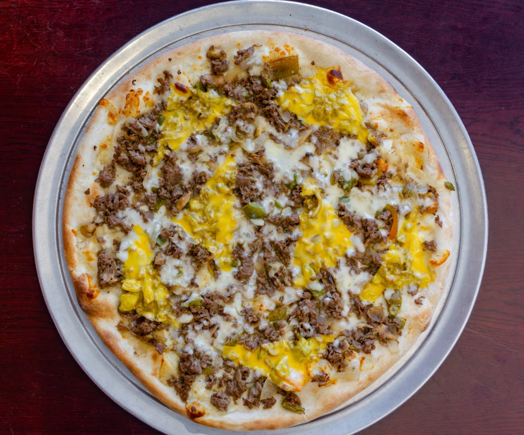 Order Cheesesteak Pizza - Large 16'' food online from Mulberry Street Pizza store, Newark on bringmethat.com