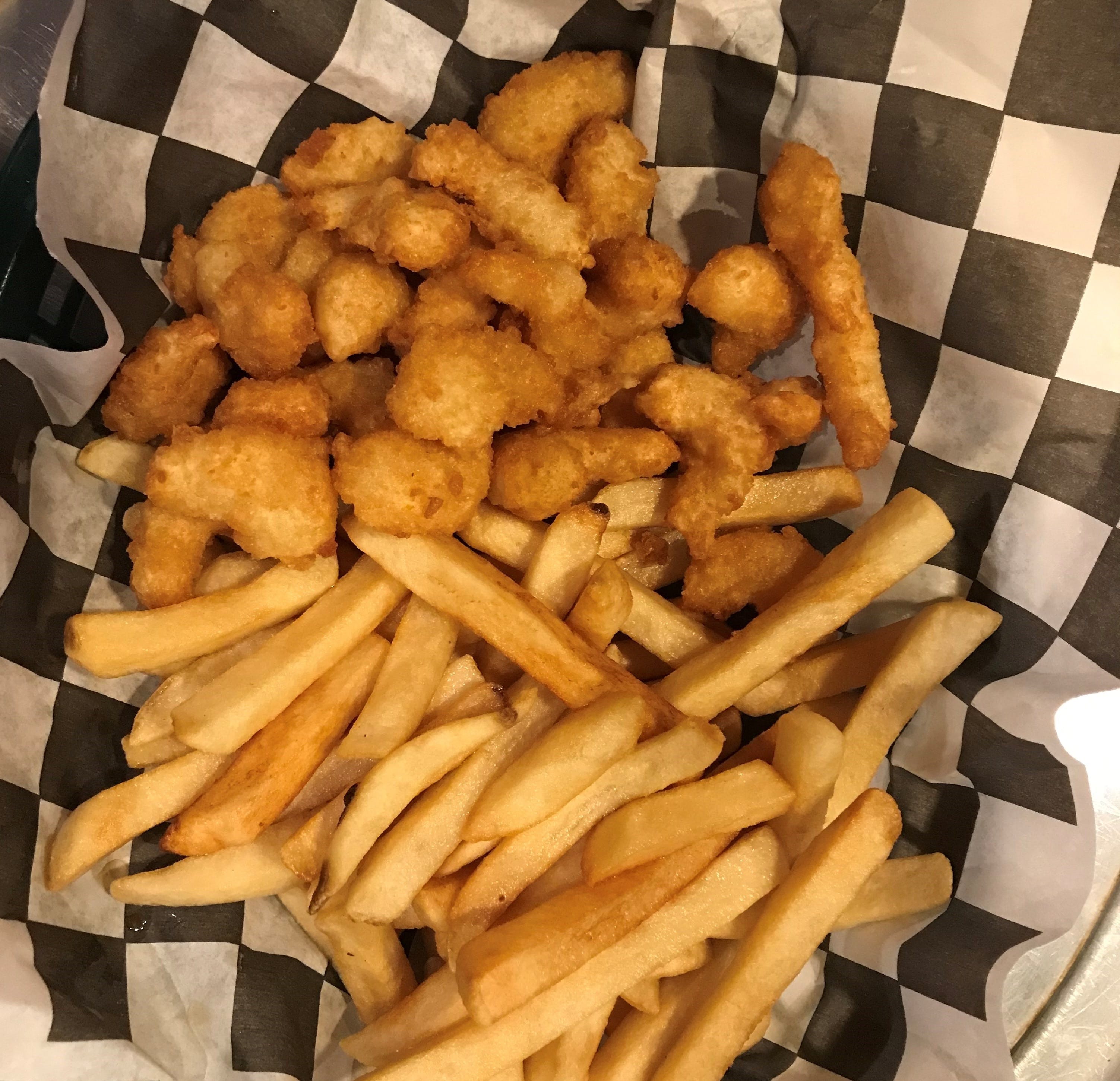 Order NEW! Popcorn Shrimp Basket with French Fries - 1/2 lb. food online from Mario Cafe & Pizzeria store, East Greenville on bringmethat.com