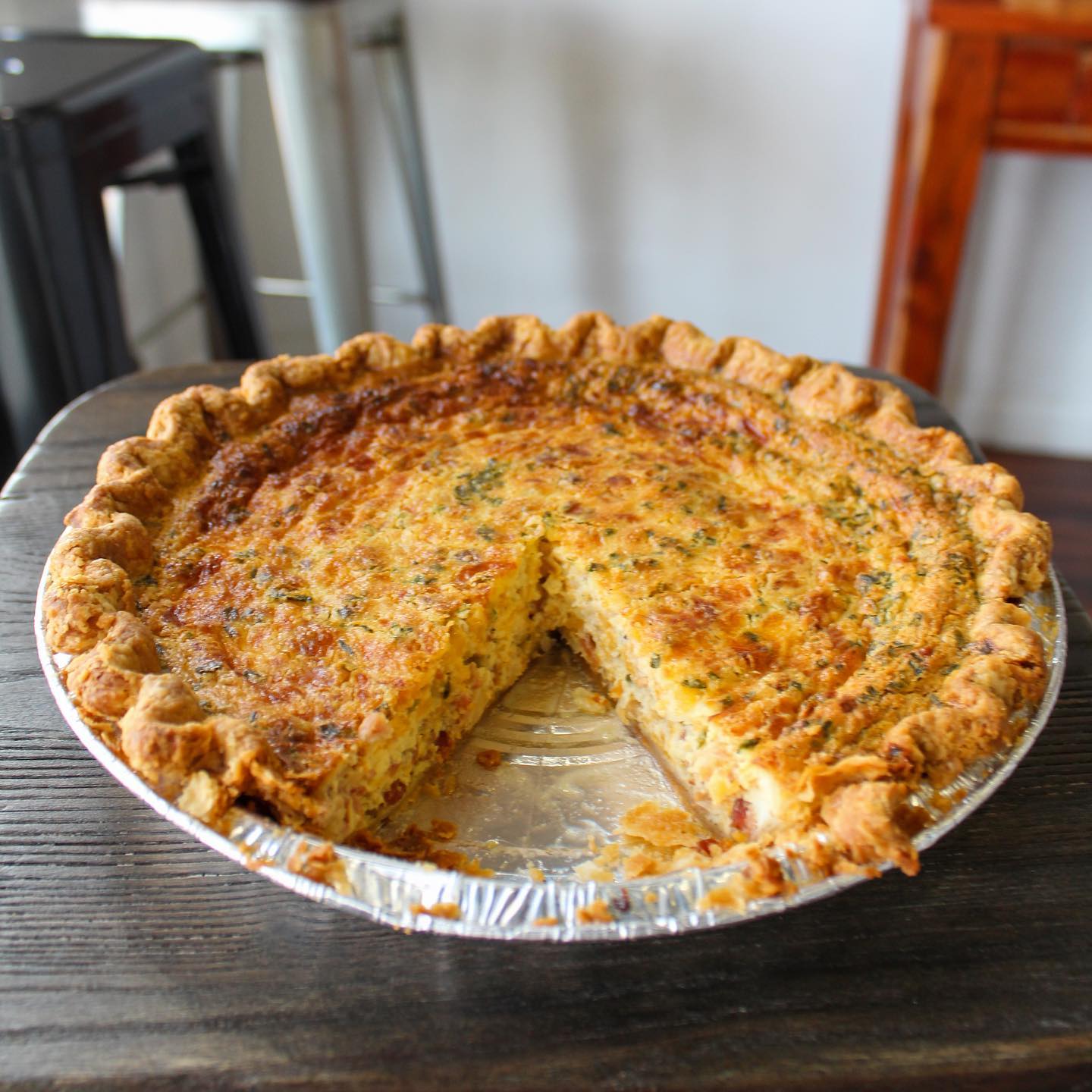 Order Bacon, Cheddar and Chives Quiche (Take and Bake) (Whole Pie) food online from Pie Bar Marietta store, Marietta on bringmethat.com
