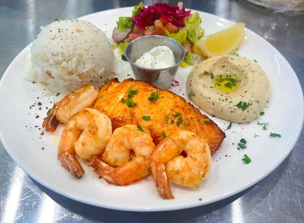Order Seafood Combo Plate food online from Truva Mediterranean Grill store, Pleasanton on bringmethat.com