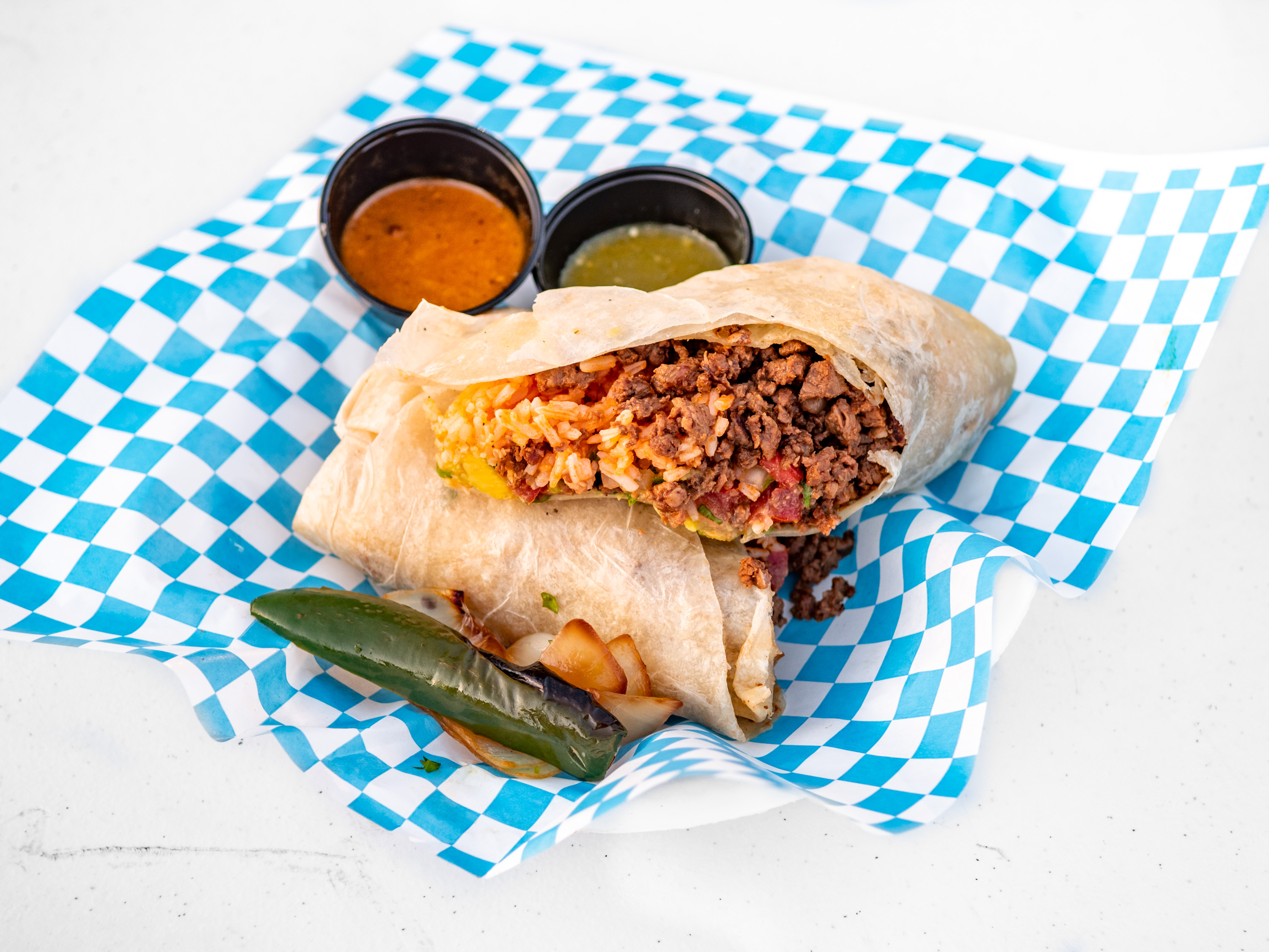 Order Carne Asada Burrito food online from Blue Tortilla Food Truck store, Mesa on bringmethat.com