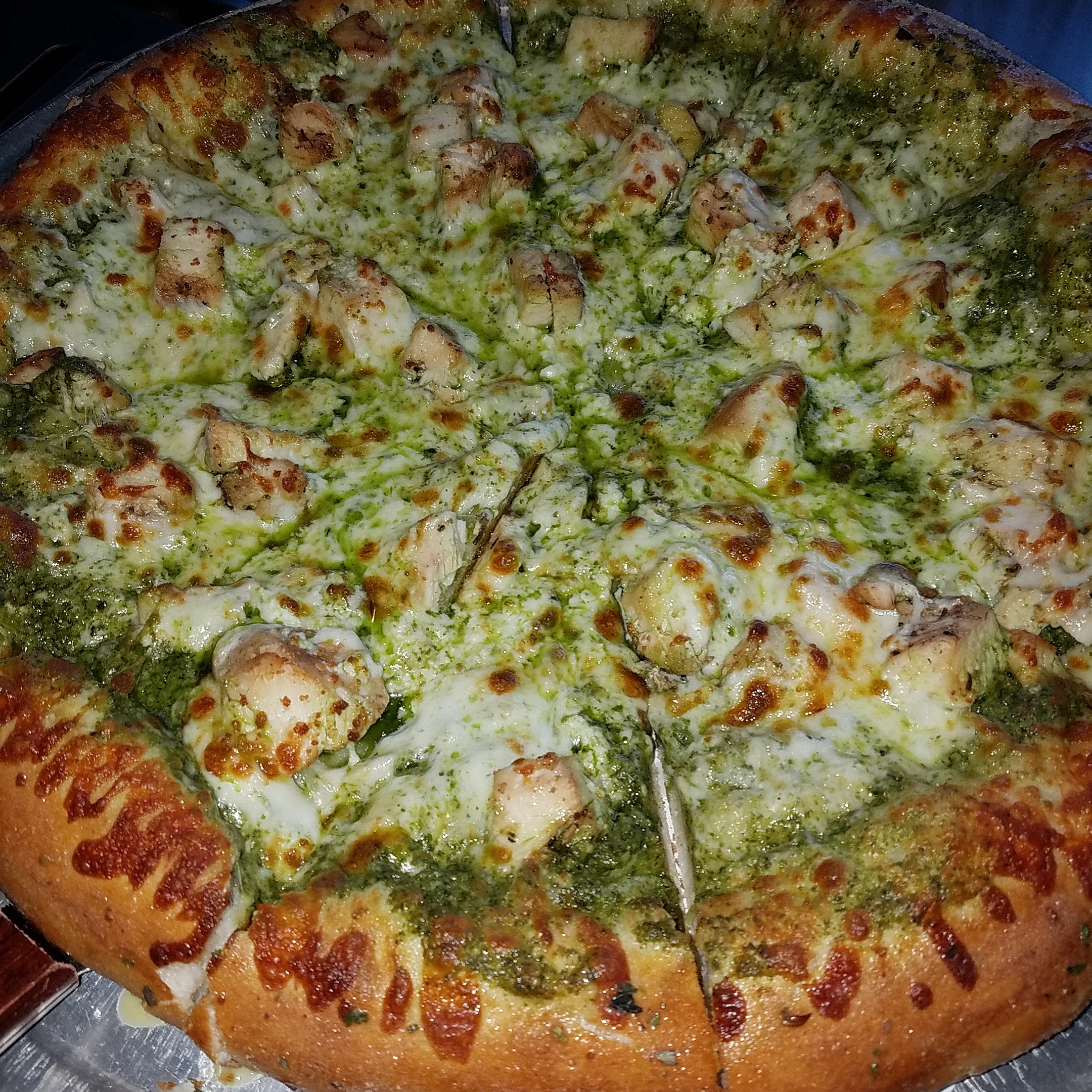 Order Pesto Chicken Pizza food online from Dan Pizza Co store, Webster on bringmethat.com