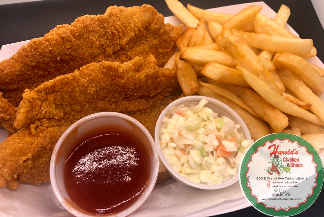 Order Small Catfish (2) food online from Harolds Chicken store, Carbondale on bringmethat.com