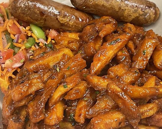 Order Chips masala with 2 Kenyan beef sausages food online from Kilimanjaro Grill store, Minneapolis on bringmethat.com