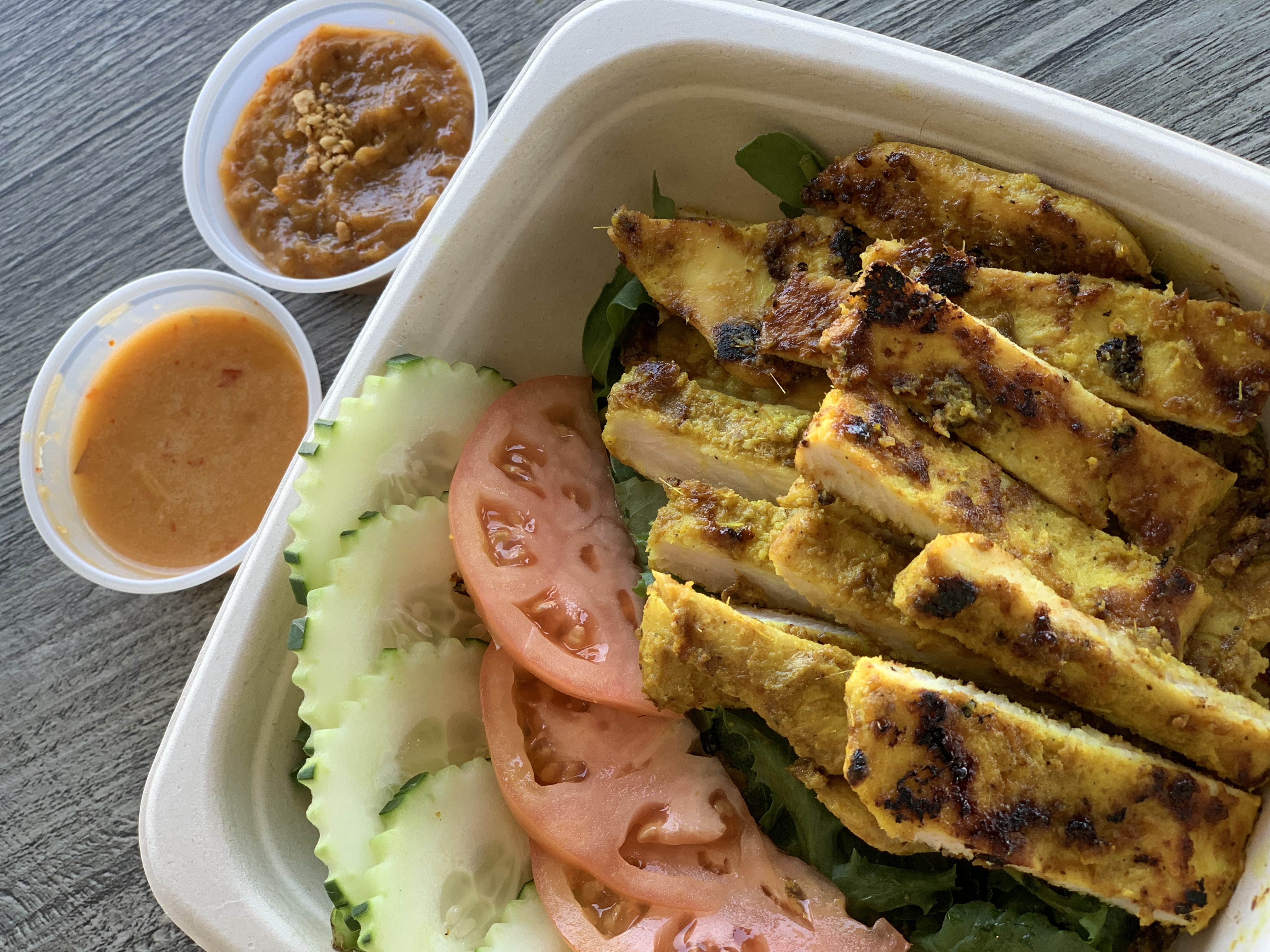 Order Chicken satay salad food online from Spoon And Fork store, Belmont on bringmethat.com