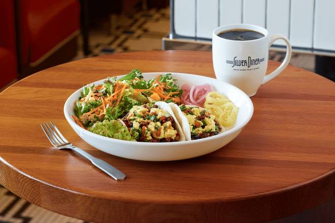 Order New! Just Egg Breakfast Tacos food online from Silver Diner store, Dale City on bringmethat.com