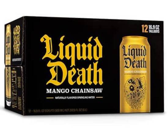 Order Liquid Deth: Mango Chainsaw Sparkling Water (Case of 12) food online from Bottlebox store, Norfolk on bringmethat.com