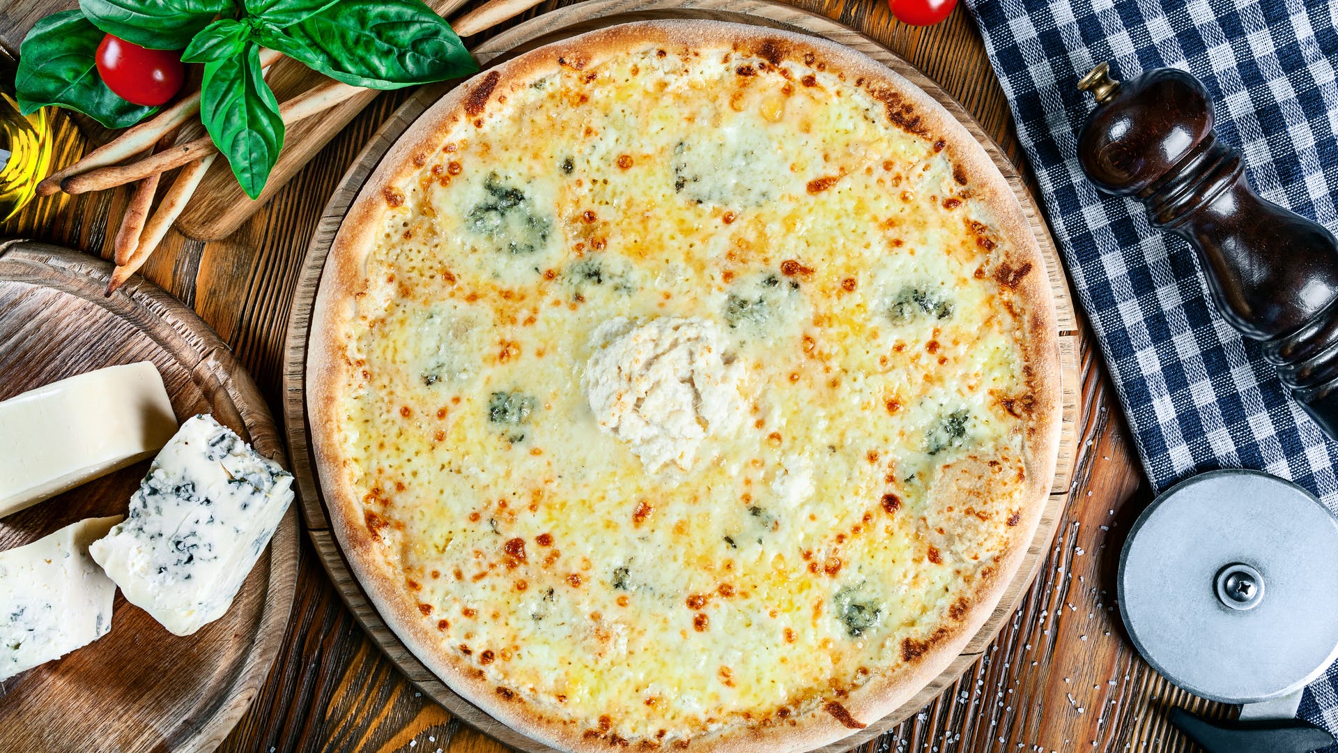 Order Papa Size Quattro Formaggi Pizza - 24'' (50 Slices) food online from Papa Pizza Pie store, Fullerton on bringmethat.com