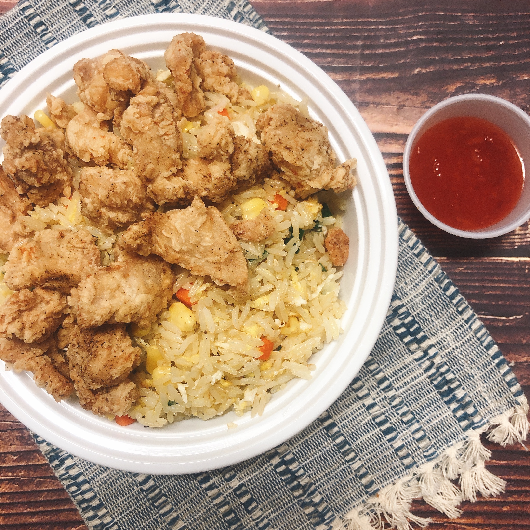 Order Popcorn Chicken Fried Rice with Sweet Chilli Sauce food online from Tasty Dish Chinese Street Food store, Hellertown on bringmethat.com