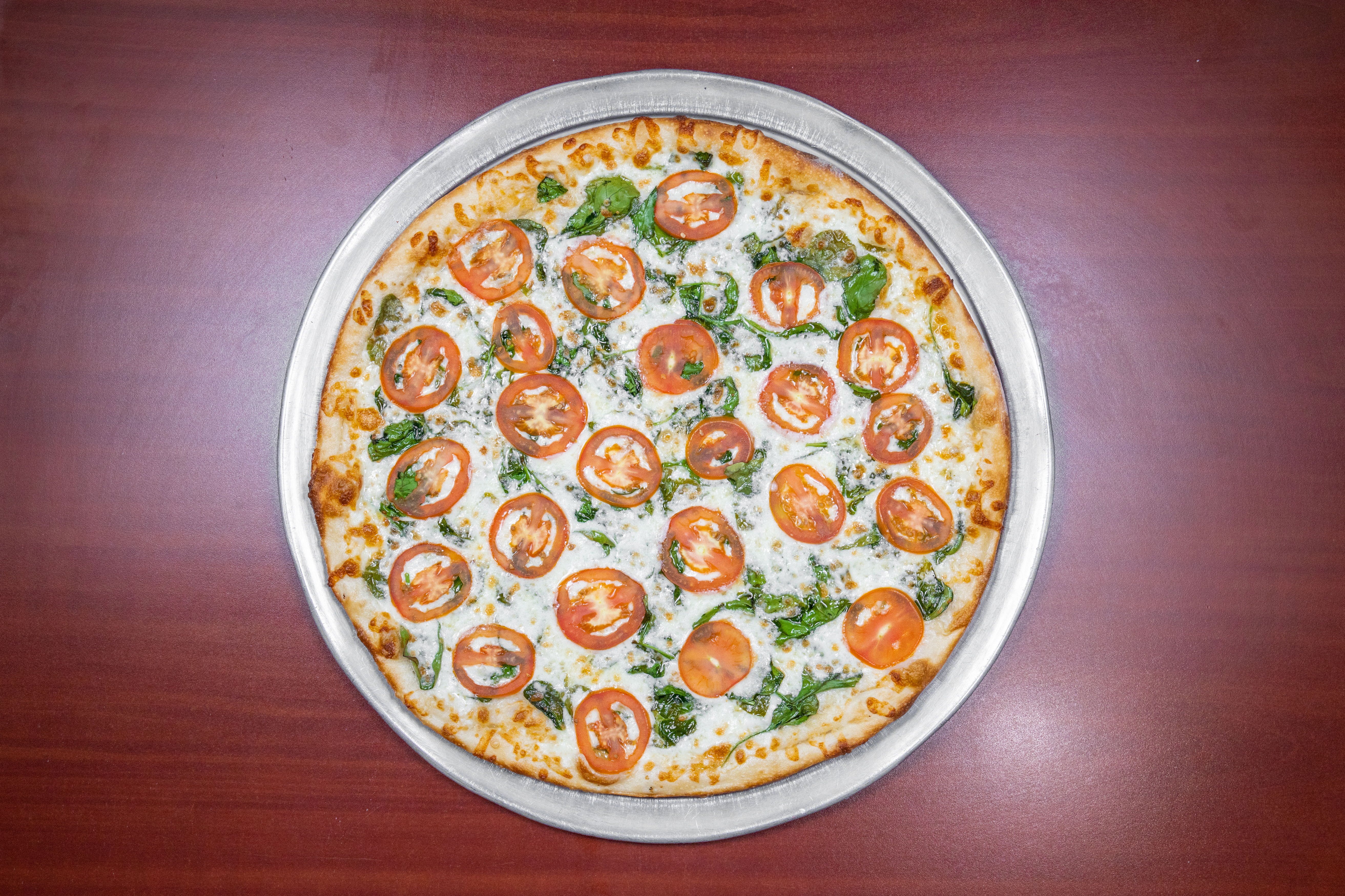 Order Spinach, Tomato & Garlic Pizza - Small 12" food online from Brothers Pizza Express store, Magnolia on bringmethat.com