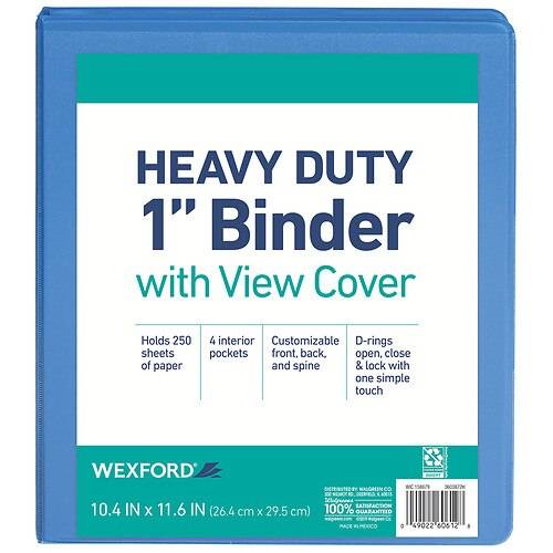 Order Wexford Heavy Duty Binder w/ View Cover Assortment 1" - 1.0 ea food online from Walgreens store, Elizabeth on bringmethat.com