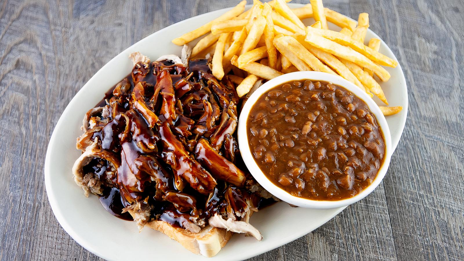 Order House Smoked Pulled Pork Platter food online from Fitz's store, University City on bringmethat.com