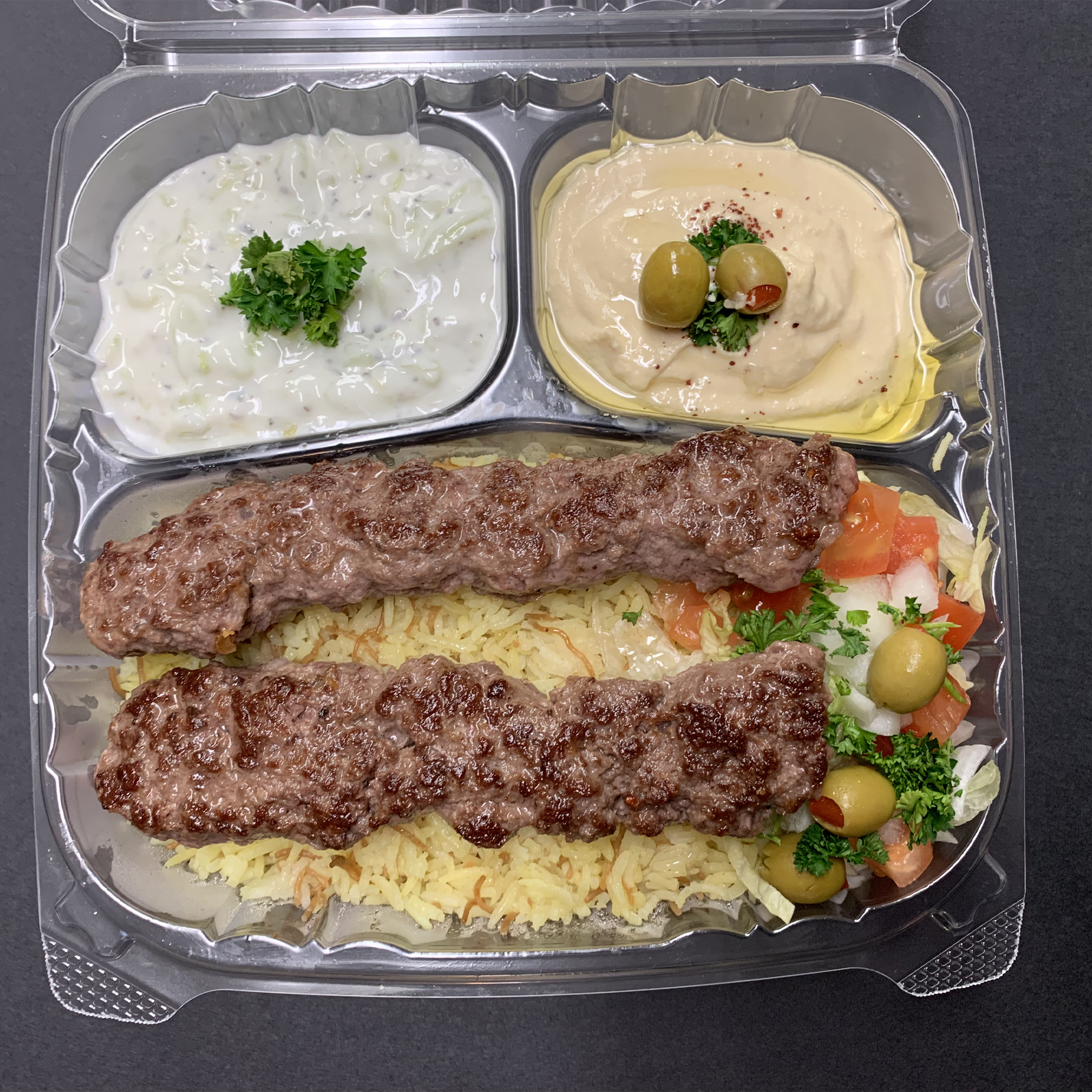 Order Kabab Plate With Pita Bread صــحن كبــاب  food online from Abu Omar Gyros & Shawarma store, Portland on bringmethat.com