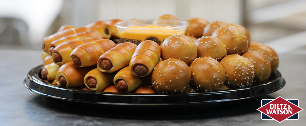 Order Mini Cheesesteaks & Mini Dogs Tray food online from Philly Pretzel Factory store, York on bringmethat.com