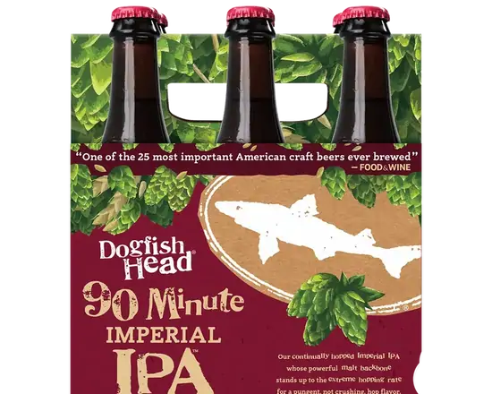 Order Dogfish Head Brewery, IPA 90 Minute, 9 % ABV 6pk, 12 Fl Oz food online from Sousa Wines & Liquors store, Mountain View on bringmethat.com