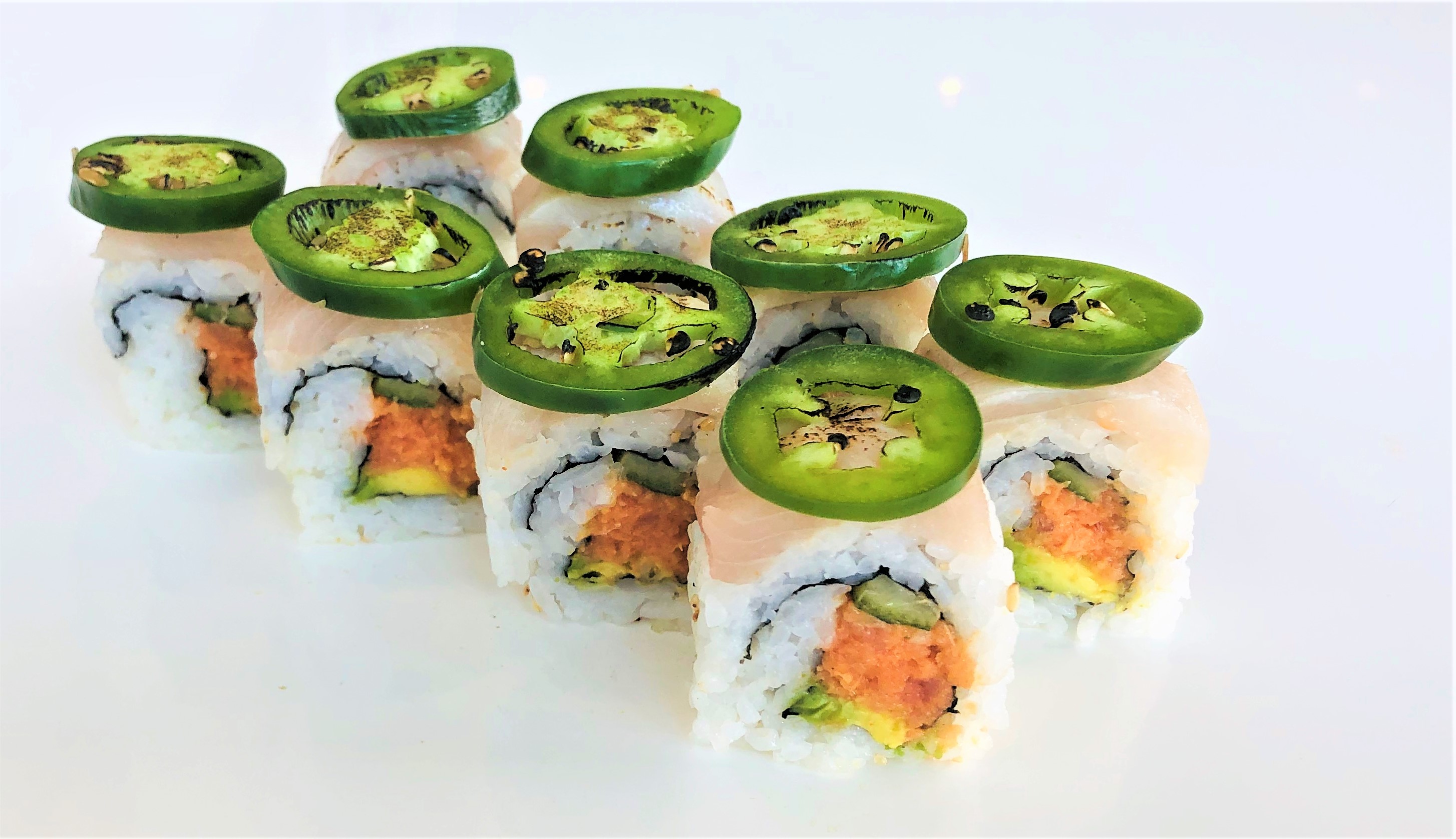 Order Spicy Seared Yellowtail Roll food online from Roll It Sushi store, Newport Beach on bringmethat.com