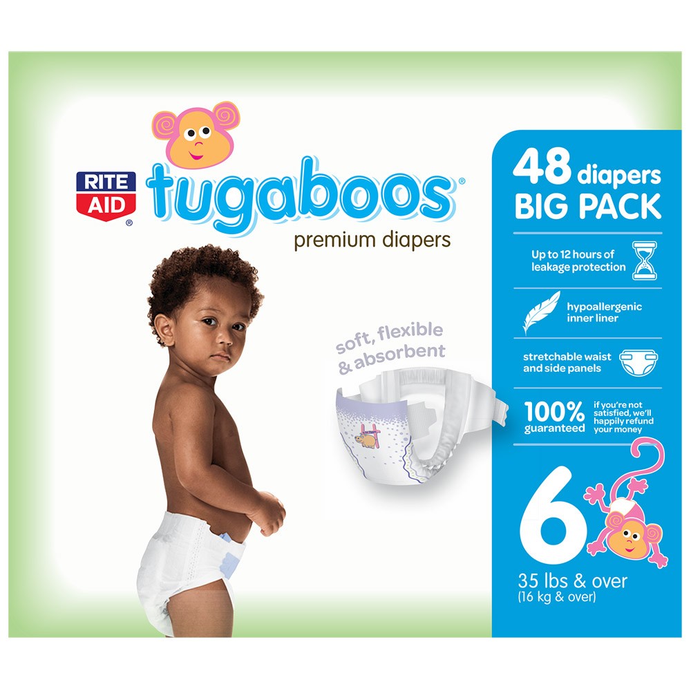 Order Rite Aid Tugaboos Premium Diapers, Big Pack, Size 6 - 48 ct food online from Rite Aid store, CORNING on bringmethat.com