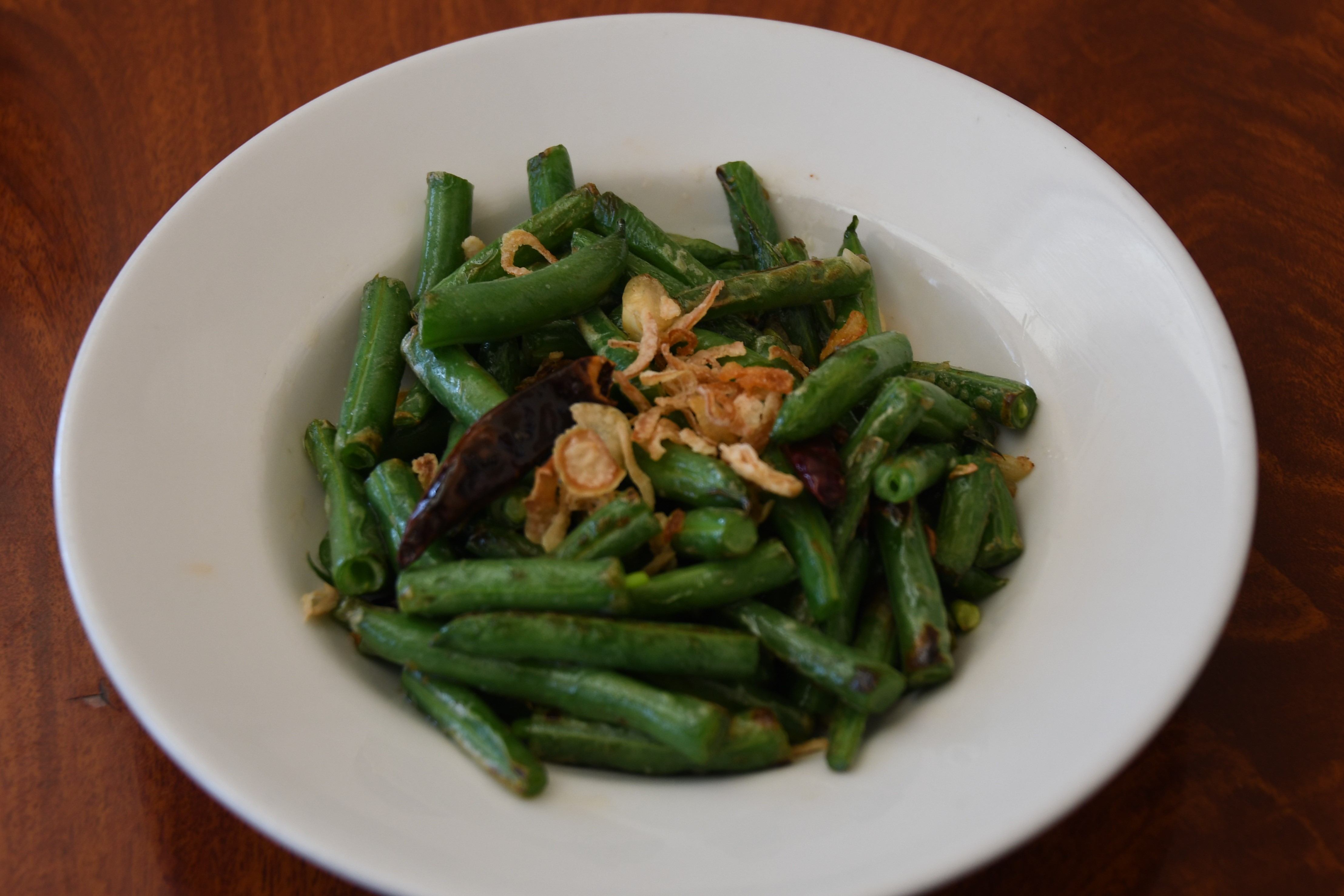 Order V2. Green Bean Stir Fry with Garlic food online from Burma Bistro store, Santa Clara on bringmethat.com
