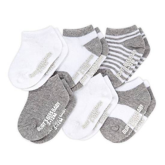 Order Burt's Bees Baby® Size 3-12M 6-Pack Organic Cotton Socks in Heather Grey food online from Bed Bath & Beyond store, Lancaster on bringmethat.com