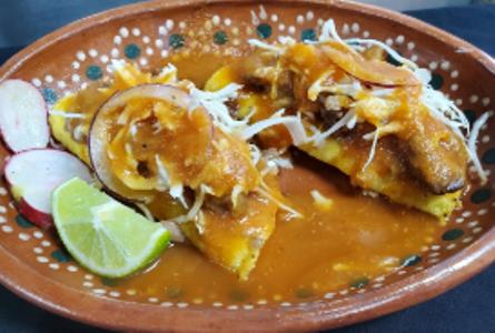 Order Tacos Dorados de Carnitas  food online from Birrieria Ay Arandas store, San Antonio on bringmethat.com