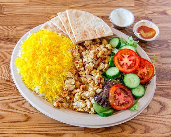 Order 32.Chicken Shawarma Plate food online from Rosemary Grill store, Los Angeles on bringmethat.com