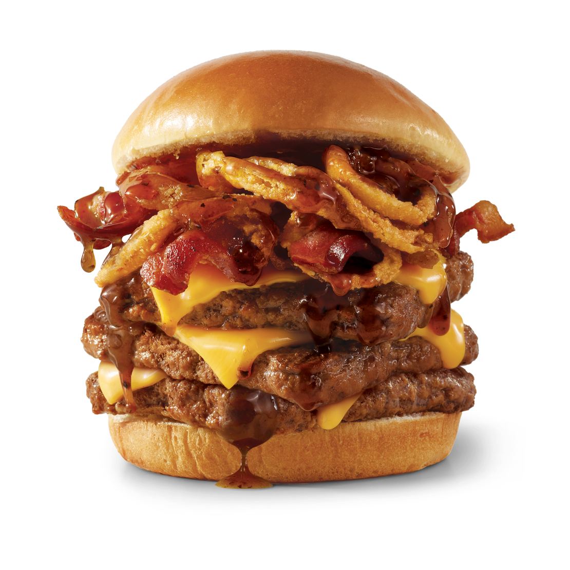 Order Bourbon Bacon Cheeseburger Triple food online from Wendy store, Green Cove Springs on bringmethat.com